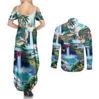 Wailua Falls Hawaii Couples Matching Summer Maxi Dress and Long Sleeve Button Shirt Kauai Natural Beauty DT02 - Polynesian Pride
