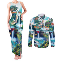 Wailua Falls Hawaii Couples Matching Tank Maxi Dress and Long Sleeve Button Shirt Kauai Natural Beauty DT02 Art - Polynesian Pride