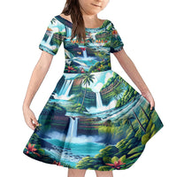 Wailua Falls Hawaii Family Matching Off Shoulder Maxi Dress and Hawaiian Shirt Kauai Natural Beauty DT02 Daughter's Dress Art - Polynesian Pride