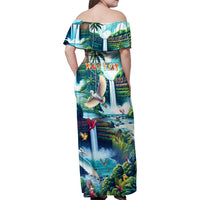 Wailua Falls Hawaii Family Matching Off Shoulder Maxi Dress and Hawaiian Shirt Kauai Natural Beauty DT02 - Polynesian Pride