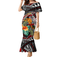 Personalized American Samoa Warrior Family Matching Mermaid Dress and Hawaiian Shirt Shark Turtle Polynesian Tattoo DT02 Mom's Dress Black - Polynesian Pride