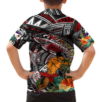 Personalized American Samoa Warrior Family Matching Off The Shoulder Long Sleeve Dress and Hawaiian Shirt Shark Turtle Polynesian Tattoo DT02 - Polynesian Pride