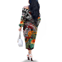 Personalized American Samoa Warrior Family Matching Off The Shoulder Long Sleeve Dress and Hawaiian Shirt Shark Turtle Polynesian Tattoo DT02 - Polynesian Pride