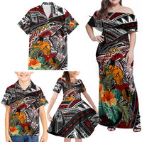 Personalized American Samoa Warrior Family Matching Off Shoulder Maxi Dress and Hawaiian Shirt Shark Turtle Polynesian Tattoo DT02 - Polynesian Pride