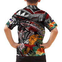 Personalized American Samoa Warrior Family Matching Short Sleeve Bodycon Dress and Hawaiian Shirt Shark Turtle Polynesian Tattoo DT02 - Polynesian Pride
