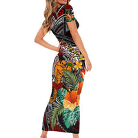 Personalized American Samoa Warrior Family Matching Short Sleeve Bodycon Dress and Hawaiian Shirt Shark Turtle Polynesian Tattoo DT02 - Polynesian Pride