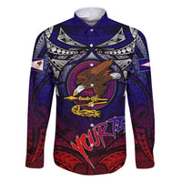 Personalized American Samoa Flag Family Matching Long Sleeve Bodycon Dress and Hawaiian Shirt Eagles Polynesian Art DT02 Dad's Shirt - Long Sleeve Blue - Polynesian Pride