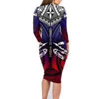 Personalized American Samoa Flag Family Matching Long Sleeve Bodycon Dress and Hawaiian Shirt Eagles Polynesian Art DT02 - Polynesian Pride