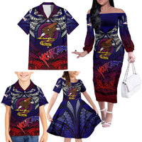 Personalized American Samoa Flag Family Matching Off The Shoulder Long Sleeve Dress and Hawaiian Shirt Eagles Polynesian Art DT02 - Polynesian Pride