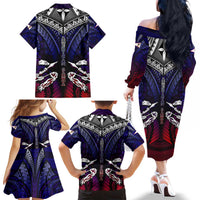 Personalized American Samoa Flag Family Matching Off The Shoulder Long Sleeve Dress and Hawaiian Shirt Eagles Polynesian Art DT02 - Polynesian Pride