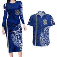 Sharks And American Samoa Couples Matching Long Sleeve Bodycon Dress and Hawaiian Shirt Simple Polynesian Blue DT02 Blue - Polynesian Pride