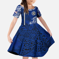 Sharks And American Samoa Family Matching Off Shoulder Maxi Dress and Hawaiian Shirt Simple Polynesian Blue DT02 Daughter's Dress Blue - Polynesian Pride