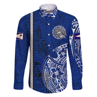 Sharks And American Samoa Family Matching Off Shoulder Short Dress and Hawaiian Shirt Simple Polynesian Blue DT02 Dad's Shirt - Long Sleeve Blue - Polynesian Pride