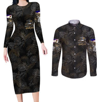 Personalized Shaka Girls America Samoa Couples Matching Long Sleeve Bodycon Dress and Long Sleeve Button Shirt Tropical Flowers Vintage DT02 Black - Polynesian Pride