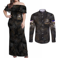 Personalized Shaka Girls America Samoa Couples Matching Off Shoulder Maxi Dress and Long Sleeve Button Shirt Tropical Flowers Vintage DT02 Black - Polynesian Pride