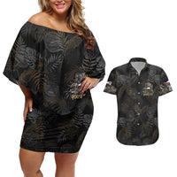 Personalized Shaka Girls America Samoa Couples Matching Off Shoulder Short Dress and Hawaiian Shirt Tropical Flowers Vintage DT02 Black - Polynesian Pride