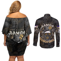 Personalized Shaka Girls America Samoa Couples Matching Off Shoulder Short Dress and Long Sleeve Button Shirt Tropical Flowers Vintage DT02 - Polynesian Pride