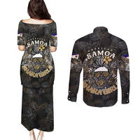 Personalized Shaka Girls America Samoa Couples Matching Puletasi and Long Sleeve Button Shirt Tropical Flowers Vintage DT02 - Polynesian Pride