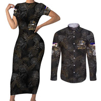 Personalized Shaka Girls America Samoa Couples Matching Short Sleeve Bodycon Dress and Long Sleeve Button Shirt Tropical Flowers Vintage DT02 Black - Polynesian Pride