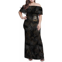 Personalized Shaka Girls America Samoa Family Matching Off Shoulder Maxi Dress and Hawaiian Shirt Tropical Flowers Vintage DT02 Mom's Dress Black - Polynesian Pride