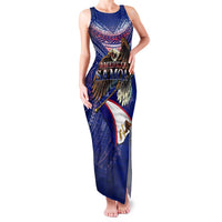 American Samoa Family Matching Tank Maxi Dress and Hawaiian Shirt Brave Eagle Flag Color DT02 Mom's Dress Blue - Polynesian Pride