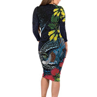 New Zealand Tui Bird Family Matching Long Sleeve Bodycon Dress and Hawaiian Shirt Maori Koru Mix Pohutukawa DT04 - Polynesian Pride