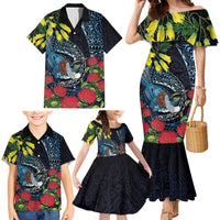 New Zealand Tui Bird Family Matching Mermaid Dress and Hawaiian Shirt Maori Koru Mix Pohutukawa DT04 - Polynesian Pride