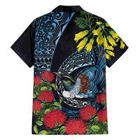 New Zealand Tui Bird Family Matching Off Shoulder Maxi Dress and Hawaiian Shirt Maori Koru Mix Pohutukawa DT04 - Polynesian Pride