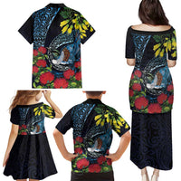 New Zealand Tui Bird Family Matching Puletasi and Hawaiian Shirt Maori Koru Mix Pohutukawa DT04 - Polynesian Pride