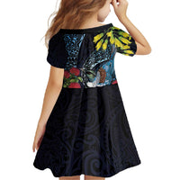 New Zealand Tui Bird Family Matching Short Sleeve Bodycon Dress and Hawaiian Shirt Maori Koru Mix Pohutukawa DT04 - Polynesian Pride