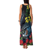 New Zealand Tui Bird Family Matching Tank Maxi Dress and Hawaiian Shirt Maori Koru Mix Pohutukawa DT04 - Polynesian Pride