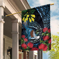 New Zealand Tui Bird Garden Flag Maori Koru Mix Pohutukawa DT04 House Flag Black - Polynesian Pride