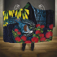 New Zealand Tui Bird Hooded Blanket Maori Koru Mix Pohutukawa DT04 - Polynesian Pride
