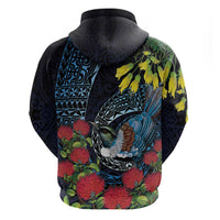 New Zealand Tui Bird Hoodie Maori Koru Mix Pohutukawa DT04 - Polynesian Pride