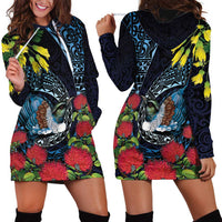 New Zealand Tui Bird Hoodie Dress Maori Koru Mix Pohutukawa DT04 - Polynesian Pride