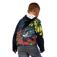 New Zealand Tui Bird Kid Hoodie Maori Koru Mix Pohutukawa DT04 - Polynesian Pride
