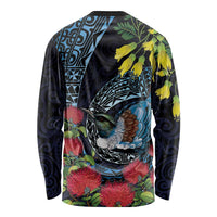 New Zealand Tui Bird Long Sleeve Shirt Maori Koru Mix Pohutukawa DT04 - Polynesian Pride