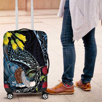 New Zealand Tui Bird Luggage Cover Maori Koru Mix Pohutukawa DT04 Black - Polynesian Pride