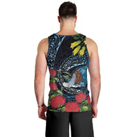 New Zealand Tui Bird Men Tank Top Maori Koru Mix Pohutukawa DT04 - Polynesian Pride