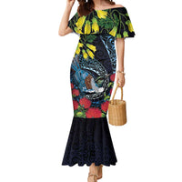 New Zealand Tui Bird Mermaid Dress Maori Koru Mix Pohutukawa DT04 Women Black - Polynesian Pride