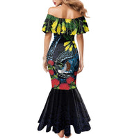 New Zealand Tui Bird Mermaid Dress Maori Koru Mix Pohutukawa DT04 - Polynesian Pride