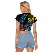New Zealand Tui Bird Raglan Cropped T Shirt Maori Koru Mix Pohutukawa DT04 - Polynesian Pride