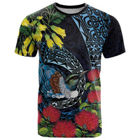 New Zealand Tui Bird T Shirt Maori Koru Mix Pohutukawa DT04 Black - Polynesian Pride