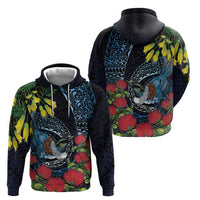 New Zealand Tui Bird Zip Hoodie Maori Koru Mix Pohutukawa DT04 - Polynesian Pride