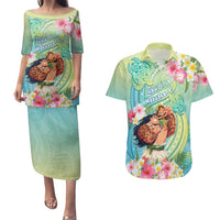 Personalised Hawaii Father's Day Couples Matching Puletasi and Hawaiian Shirt Happy Father And Child DT04 Green - Polynesian Pride