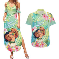 Personalised Hawaii Father's Day Couples Matching Summer Maxi Dress and Hawaiian Shirt Happy Father And Child DT04 Green - Polynesian Pride