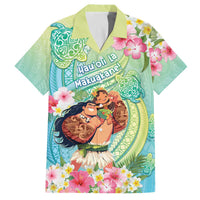 Personalised Hawaii Father's Day Family Matching Off The Shoulder Long Sleeve Dress and Hawaiian Shirt Happy Father And Child DT04 Dad's Shirt - Short Sleeve Green - Polynesian Pride