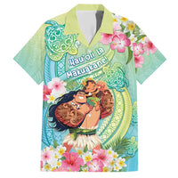 Personalised Hawaii Father's Day Family Matching Short Sleeve Bodycon Dress and Hawaiian Shirt Happy Father And Child DT04 Dad's Shirt - Short Sleeve Green - Polynesian Pride