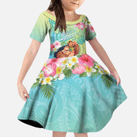 Personalised Hawaii Father's Day Family Matching Tank Maxi Dress and Hawaiian Shirt Happy Father And Child DT04 Daughter's Dress Green - Polynesian Pride