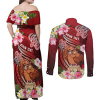 Personalised New Zealand Father's Day Couples Matching Off Shoulder Maxi Dress and Long Sleeve Button Shirt Happy Father And Child DT04 - Polynesian Pride